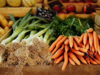   Piles of fresh vegetables 